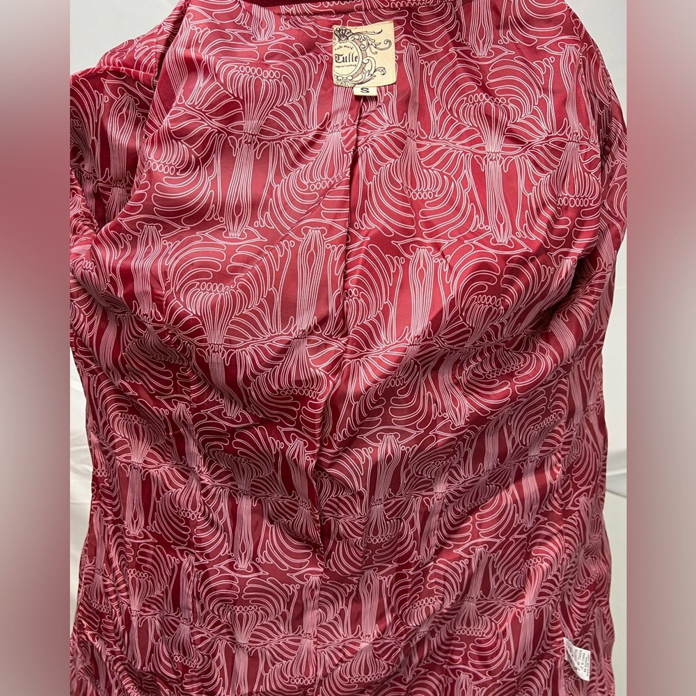 Tulle Cranberry Red Button Up Overcoat Pea Coat S… - image 6